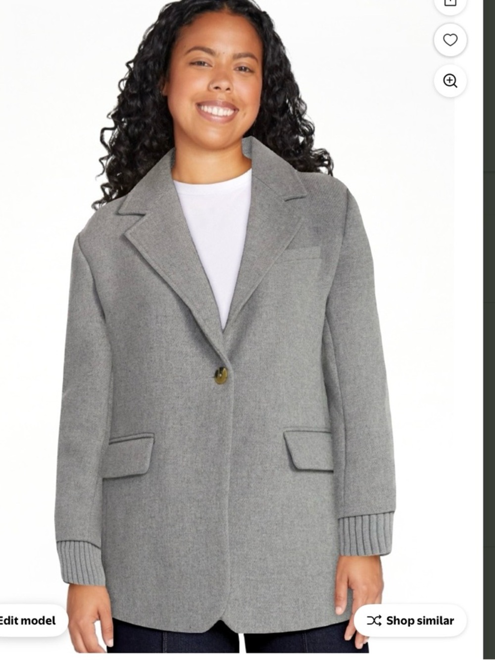 Free Assembly Grey Wool-Blend Blazer with Sweater Cuff - Picture 5 of 6